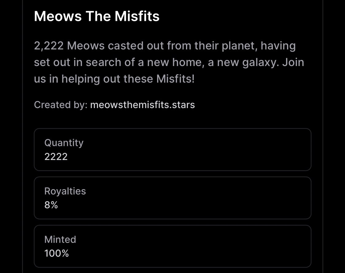 We have burned the remains supply of Meows. 

Current Meow hodlers get ready for free mint soon.
