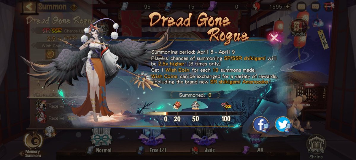 leinwx95's tweet photo. Dread gone rogue! The brand new SR shikigami Amanozako has arrived in Heian-Kyo! The SP/SSR Chance Up event is underway. Don't miss your chance to form a pact with shikigami! https://t.co/bwPNd7dGtD