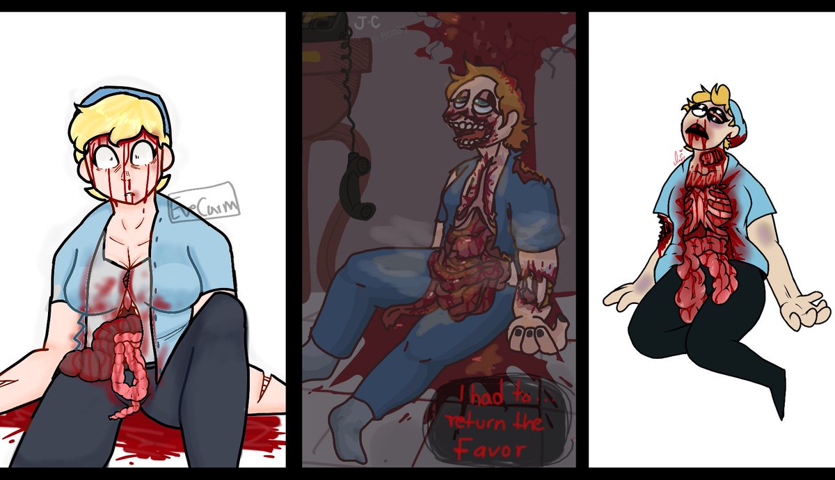 VelsebC's tweet photo. #spookymonth #spookymonthPatty
#goreblood #goreart #fanart #spookymonthfanart

(Patty death) Drawing with the same Thematic  with 3 different people

The first is @eeve_shiny💖
The second @VelsebC  🐈
The third @DangerDraw 💖
︶꒷︶꒦︶꒷︶꒦︶꒷︶꒦︶꒷︶꒦︶

↳-J.C-༉‧₊˚ᗢ https://t.co/JqLhKgnM6H