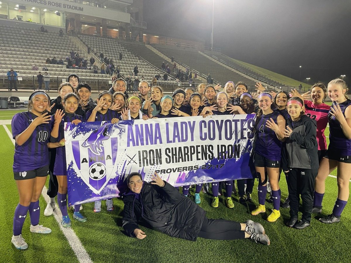 AnnaLadySoccer's tweet photo. With a 4-2 dub ... 
WE ARE HEADING TO THE REGIONAL 'SHIP! 💜⚽💪🏽
Goals scored by Ella Anderson (3🧢) &amp; Sadie Blake. 

Also, huge congrats to Senior Macie Deaver on her 100th game as a Lady Coyote! 💜

Back in action tomorrow @ 1:30 PM! 

#ironsharpensiron https://t.co/vk6i1cF5rj