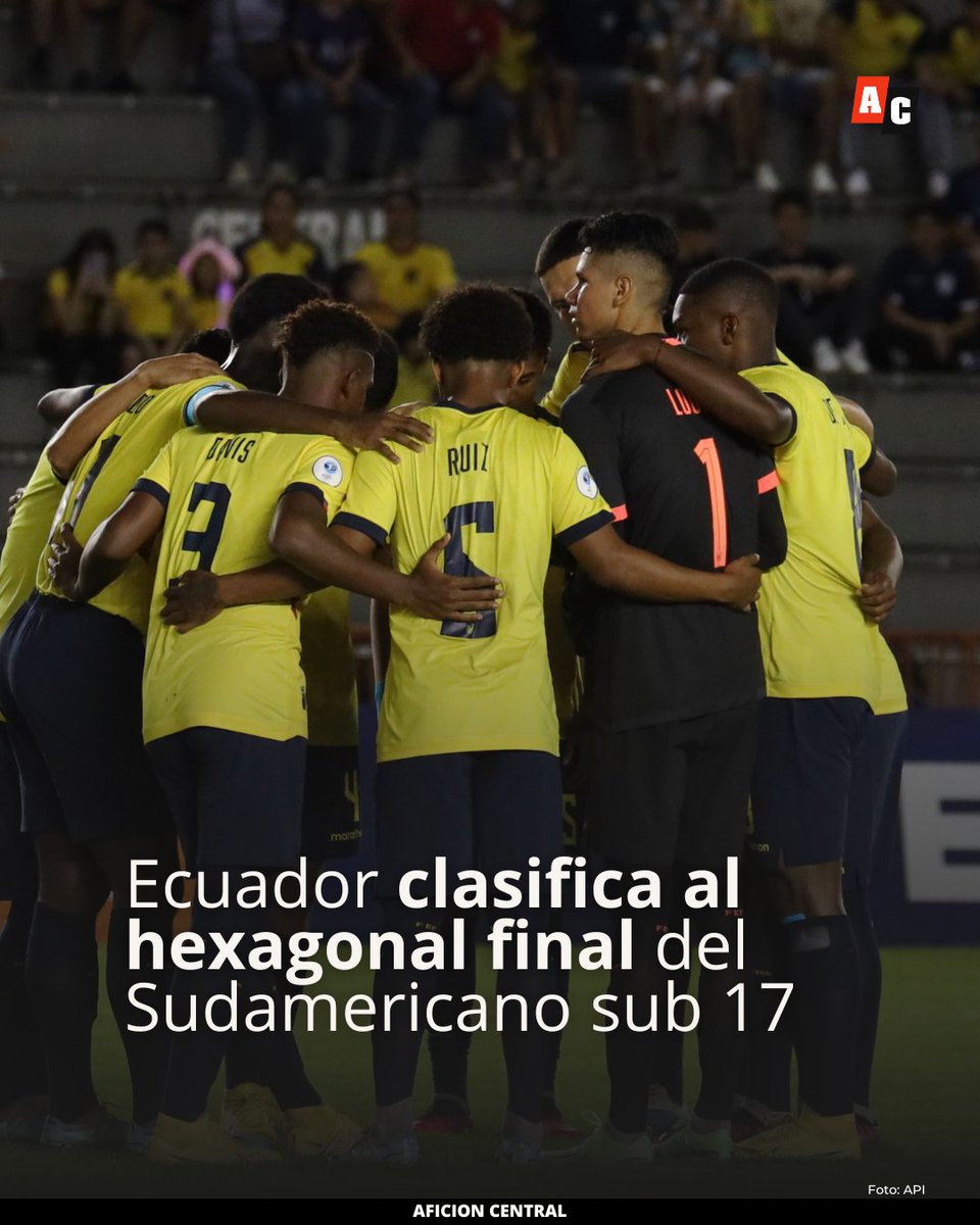 Aficion_Central's tweet photo. 🇪🇨 ¡Primer objetivo cumplido! 👏

#Ecuador 🇪🇨 empata contra #Chile 🇨🇱 (1-1) en el estadio Christian Benítez y asegura un lugar en el hexagonal final del Sudamericano sub 17 https://t.co/3Njml3qF4L