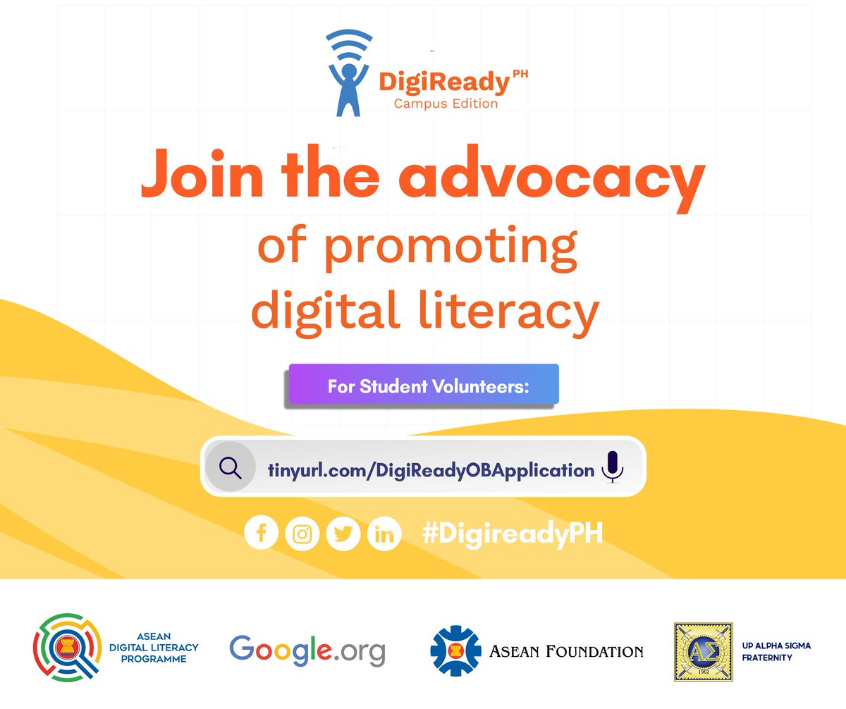 digireadycampus's tweet photo. Are you a student leader who believes that digital literacy is important? Are you eager to fight against misinformation and disinformation? Are you in search of meaningful roles and opportunities? If this is who you are, then DigiReady.Campus is what you are looking for! 1/n https://t.co/fY0XjPXIjj
