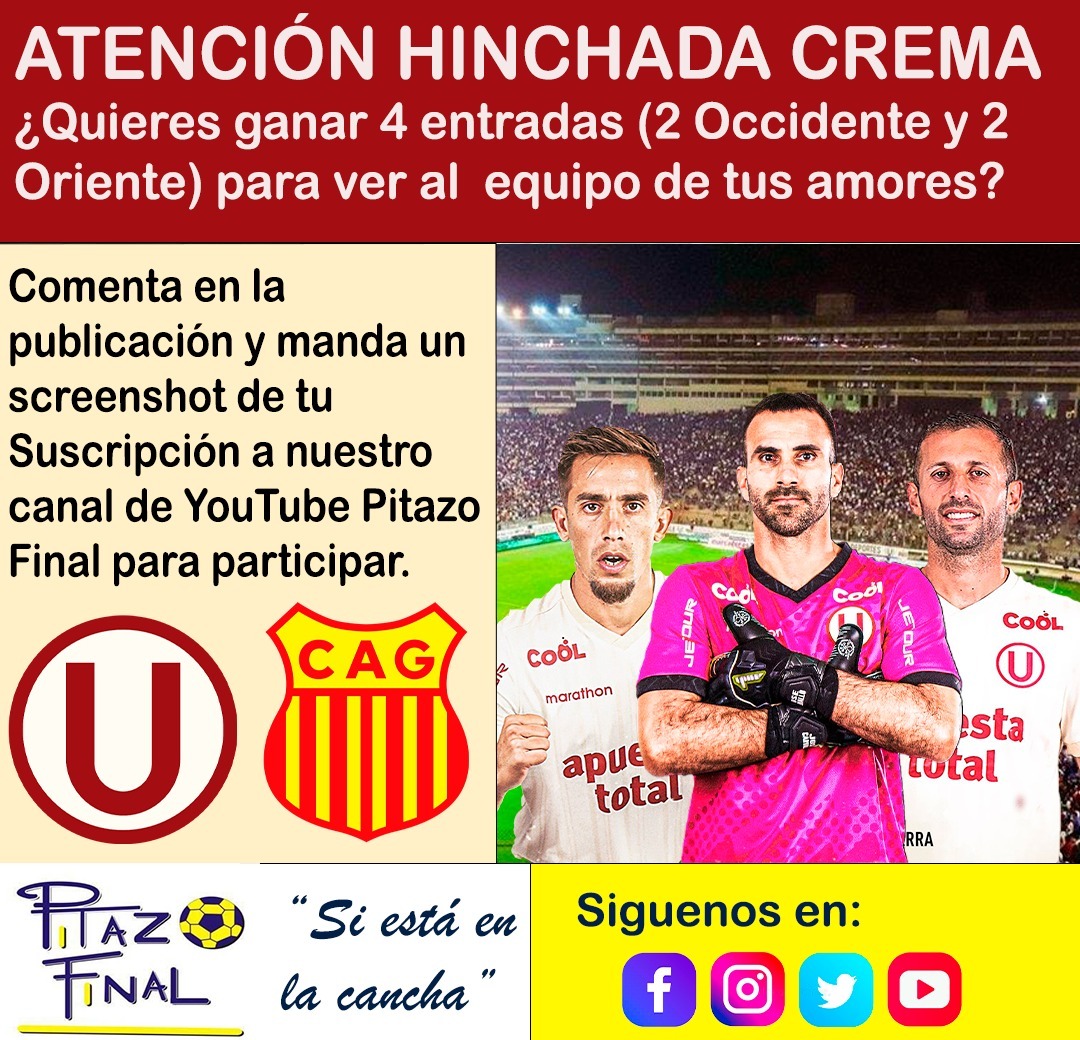 PitazoFinal2023's tweet photo. Sorteo! 😀
Suscríbete ✅ a nuestro canal oficial de YouTube. Activa la 🔔 de notificaciones, manda un screenshot de tu suscripción y estarás participando del sorteo de 4 entradas (2 Oriente y 2 Occidente) para el duelo entre Universitario vs Grau. Enlace:https://t.co/EhFD3hJJZ4 https://t.co/t4vwmpCdUw