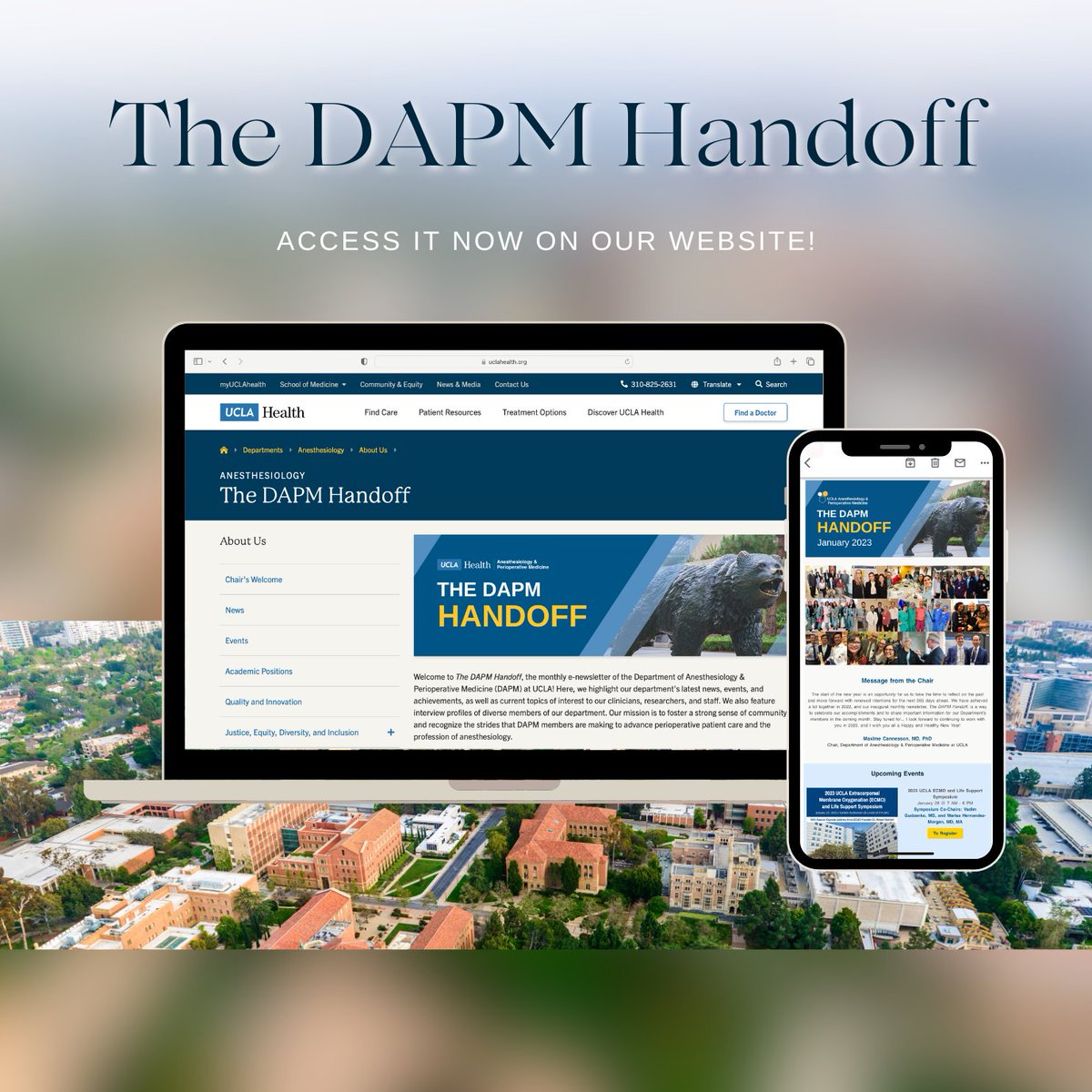 Our monthly e-newsletter, "The DAPM Handoff," is now LIVE on our website! 🎉 Check out current and past issues highlighting the exciting work that we are doing at the forefront of anesthesiology and perioperative medicine. 🗞️🩺⚕️

📲uclahealth.org/departments/an…