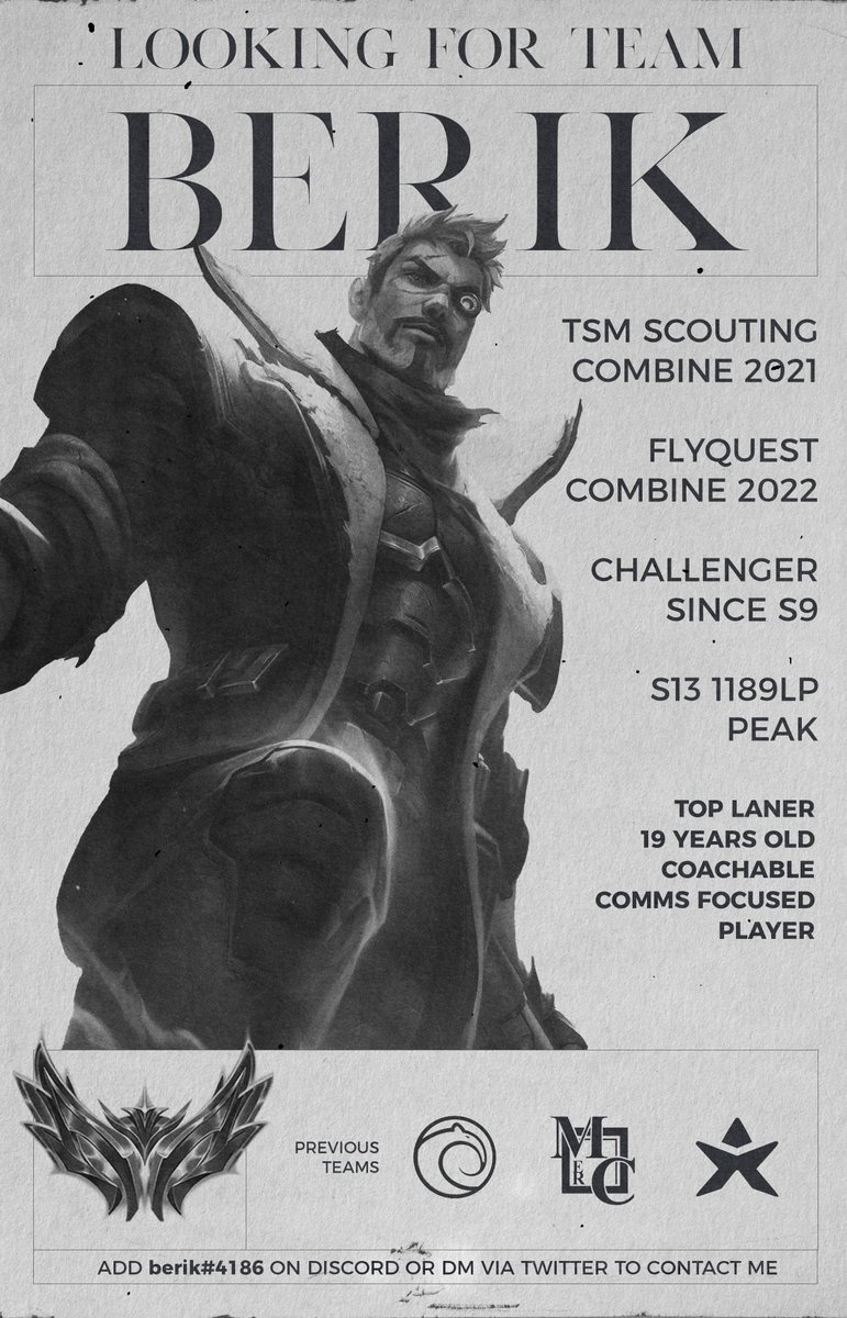 I'm looking for opportunities this summer split.

Contact: berik#4186 or Twitter DM

Likes and RTs are appreciated :)