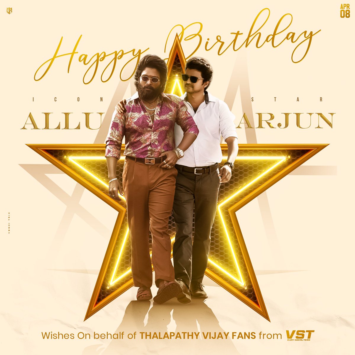 TVToffl's tweet image. Wishing ICON ⭐️ @alluarjun garu a very happy birthday from   @actorvijay  Fans ❤️ 

#PusphaTheRule Glimpse looks amazing, 
hearty wishes &amp;amp; future endeavours 

#HappyBirthdayAlluArjun