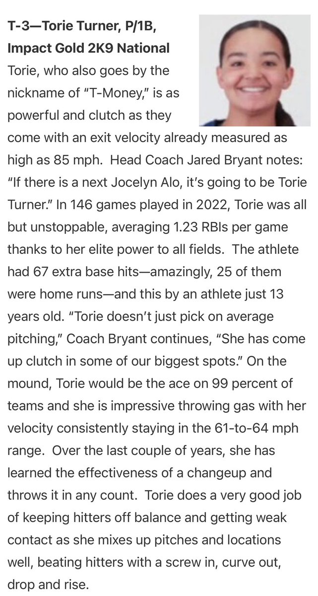 Impact Gold 2k9 National (@2k9ignational) on Twitter photo Congratulations T- Money for being ranked #3!!! We are proud of you!!! <a href="/Torie_Turner15/">Torie Turner</a> <a href="/LegacyLegendsS1/">Legacy & Legends Softball</a> <a href="/ImpactGoldOrg/">Impact Gold Fastpitch</a> <a href="/jazzvesely/">Jazz Jackson-Vesely</a> <a href="/SBRRetweets/">Softball Recruiting Reposts</a> <a href="/TexHSSoftball/">Texas HS Softball</a> <a href="/vypehouston/">VYPE Houston</a>
#forevermo3
#playformo Congratulations T- Money for being ranked #3!!! We are proud of you!!! <a href="/Torie_Turner15/">Torie Turner</a> <a href="/LegacyLegendsS1/">Legacy & Legends Softball</a> <a href="/ImpactGoldOrg/">Impact Gold Fastpitch</a> <a href="/jazzvesely/">Jazz Jackson-Vesely</a> <a href="/SBRRetweets/">Softball Recruiting Reposts</a> <a href="/TexHSSoftball/">Texas HS Softball</a> <a href="/vypehouston/">VYPE Houston</a>
#forevermo3
#playformo