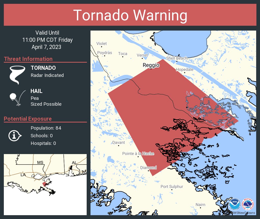 NWS New Orleans on Twitter "Tornado Warning including Reggio LA until