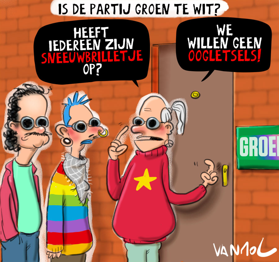 Vanmoltoons's tweet photo. #pallieterke #cartoon #vanmol #groen #jonggroen #wit #witheid #blank #sneeuwbril #sneeuwblindheid #racisme https://t.co/q2ilkDO26s