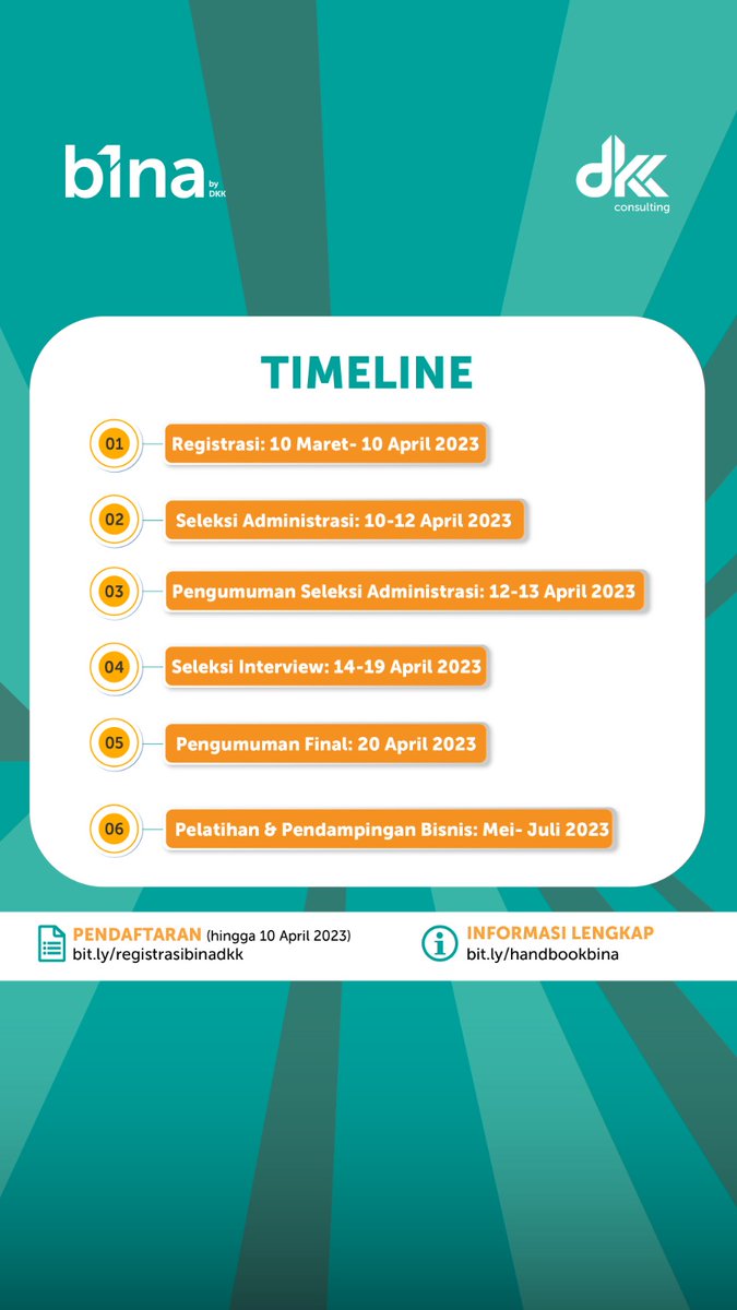 debernval's tweet photo. Untuk kamu para entrepreneurs, jangan sampai ketinggalan daftar BINA.
BINA adalah program untuk membantu para UKM dan early startup mengembangkan bisnis dan menciptakan dampak sosial.
Segera daftarkan usahamu di 
https://t.co/s069P6HvlF (Pendaftaran dibuka hingga 10 April 2023) https://t.co/OoE4MORZiQ