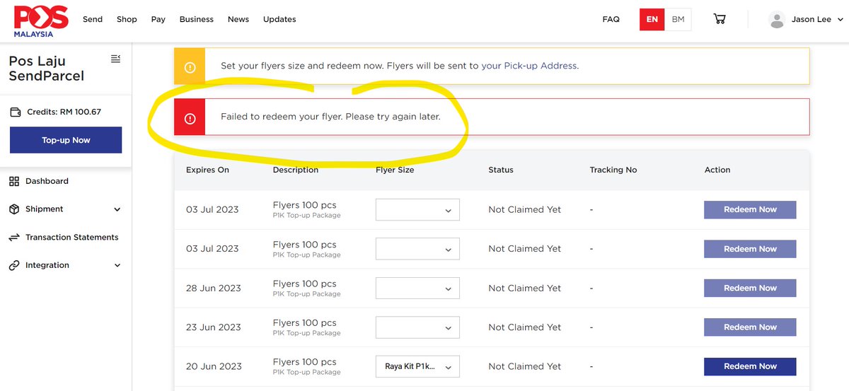JasonLe41888010's tweet photo. @posmalaysia As usual, your sendparcel website always have bug, and now don't let me redeem what you have offered. I tried multiple ways, and still failed. What is worst? You don't have customer service for this website. It's a very tiring experience using your service. https://t.co/jpUWRNY2fe