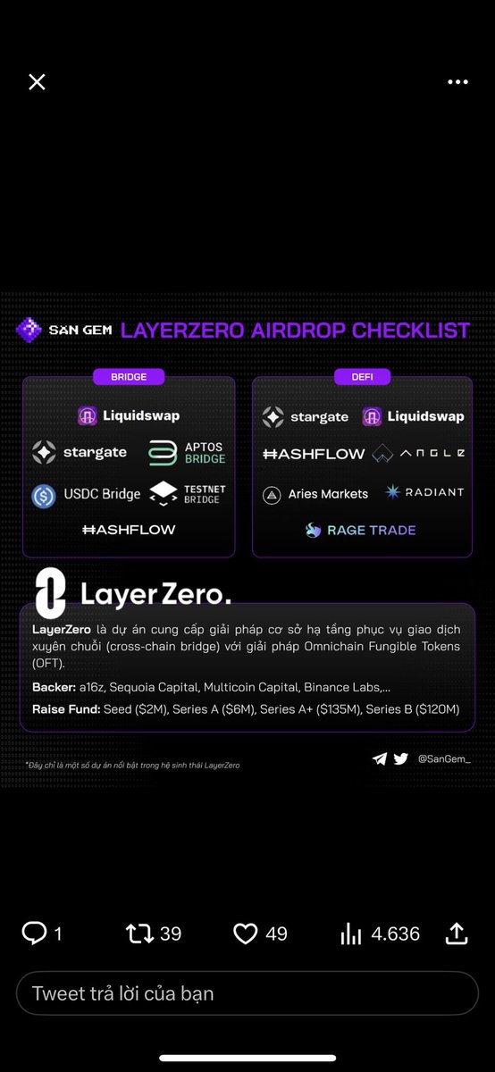 cryptoman6789's tweet photo. List danh sách các dự án của #layerzero trong đó #stagate vẫn là chủ lực kéo tvl về cho cả hệ
Ae ai co dk nên trải nghiệm hết nha 😂 https://t.co/Mbjmwks4nS