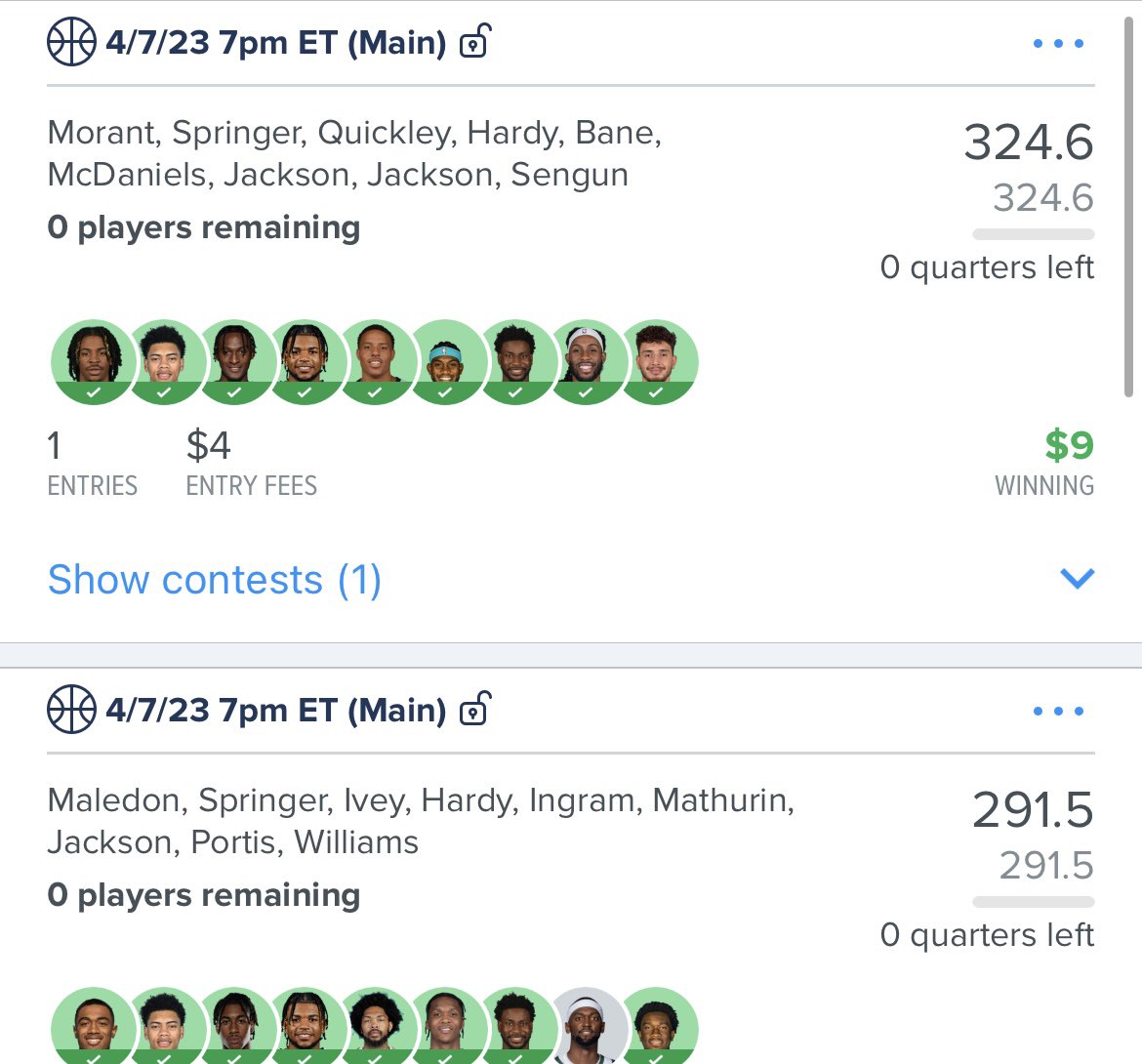Winsanity DFS on Twitter "Pretty solid night overall! Both NBA lines