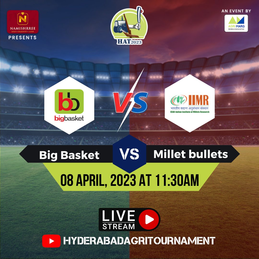 AgriTournament's tweet photo. Match 8: Team Big Basket and Team Millet Bullets

Who will come out on top? Which team will you be rooting for? 

Link in Bio!
#hat2023 #agrimarg #agritournament #cricket
#Crickettournament #crciketlovers #hyderabad #BigBasketvsMilletBullets #matchday https://t.co/K4XxqqotXT