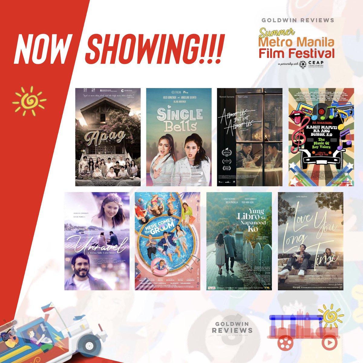 SHOWING NAAA!!!

The very #1stSummerMMFF is now showing in PH Cinemas nationwide from April 8-18, 2023.

ANONG UUNAHIN MO?

#APAG #SingleBells #AboutUsButNotAboutUs #YungLibroSaNapanuodKo #Unravel #KahitMaputiNaAngBuhokKo #LoveYouLongTime #HereComesTheGroom #SummerMMFF2023