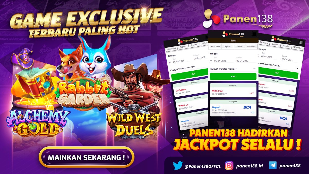 Panen138OFFCL's tweet photo. EXCLUSIVE GAME BARU DI #PANEN138 YANG TEMANI PUASA MU!

PG SOFT Alchemy Gold, Pragmatic Play Rabbit Garden, dan Wild West Duels yang menarik masih baru dan Fresh untuk WD kamu!

tunggu apa lagi? buruan siang Siang ini rasakan sensasional di #serverthailand
Onic
Calvin Klein
Vitri https://t.co/eJJ9jTSfQs