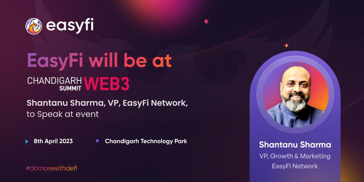 ⚡ EasyFi At Chandigarh #Web3 Summit ⚡ .@EasyFiNetwork has been invited to the Chandigarh Web3 Summit organized by BlockOn Group & @punjabdao .@Shaanush - VP Growth & Marketing, #EasyFi will be speaking at the event... For more info: blockon.biz/punjabweb3summ… #DoMoreWithDeFi