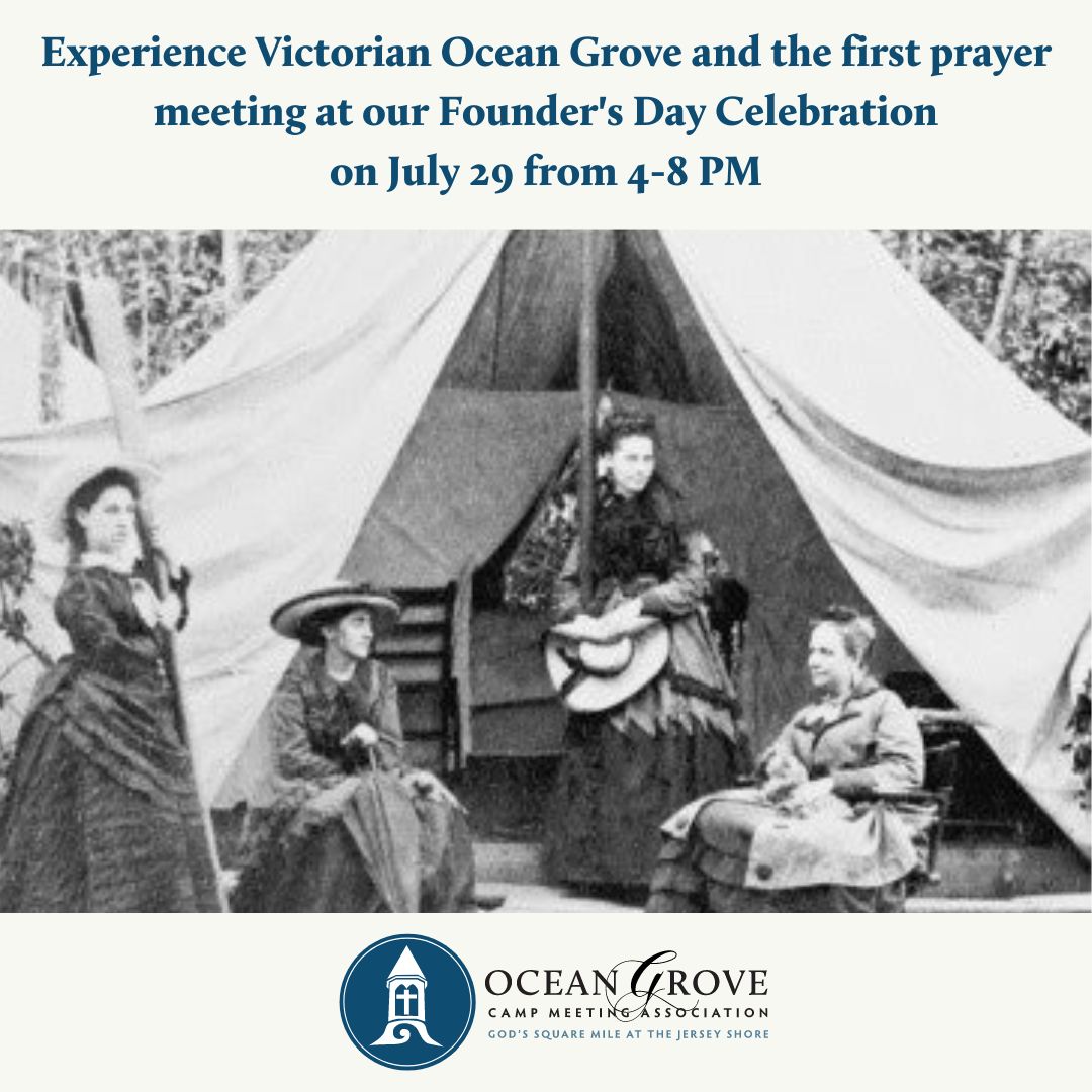 VisitOceanGrove's tweet photo. In May, 1869 a group of Methodist ministers gathered in tents to begin clearing the land and held their first prayer meeting on July 31st. Rev. Stokes felt led to remind those gathered of the first words of Genesis 1:1 - “In the beginning God...,” adding, “God is here.” https://t.co/bI503HW2H8