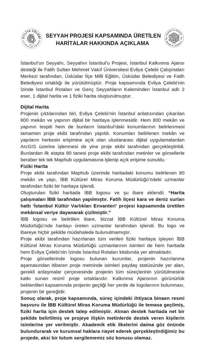 Bu tweette alıntılanan “Evliya Çelebi'nin İstanbul Rotası Dijital Haritalandırıldı!” başlığı altında yer alan tüm veriler doğrudan proje ekibi tarafından oluşturulmuştur. Projeye dair diğer detaylar ise şu şekildedir: