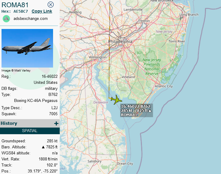 SirListenalot's tweet photo. #KC46 #AE5BC7 as #ROMA81 shows up out of Dover, will hold over SIE to pick up #TREND receivers. https://t.co/ZsylopNmLF