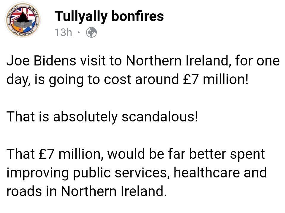 A sectarian bonfire group with members linked to unionist terrorist drug dealers complaining about the costs 😂

They'd like to pay for policing of their parades and bonfire clean ups now? Rather than draining funds from public services etc 👍