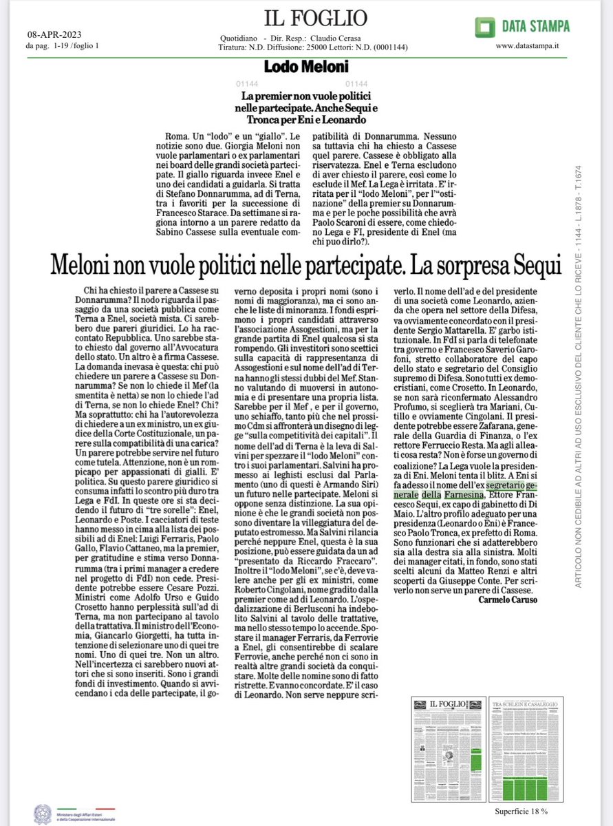 fogna_la's tweet photo. Uomo di #DiMaio, sostenitore della #viadellaseta di #XiJinping: l’idea di questo #Sequi all’#Eni, sponsorizzato da cotanto giornale, farebbe felicissimi gli americani e sarebbe un grande colpo per il #governoMeloni. Alla tempia😎 https://t.co/oztbgOOYe8