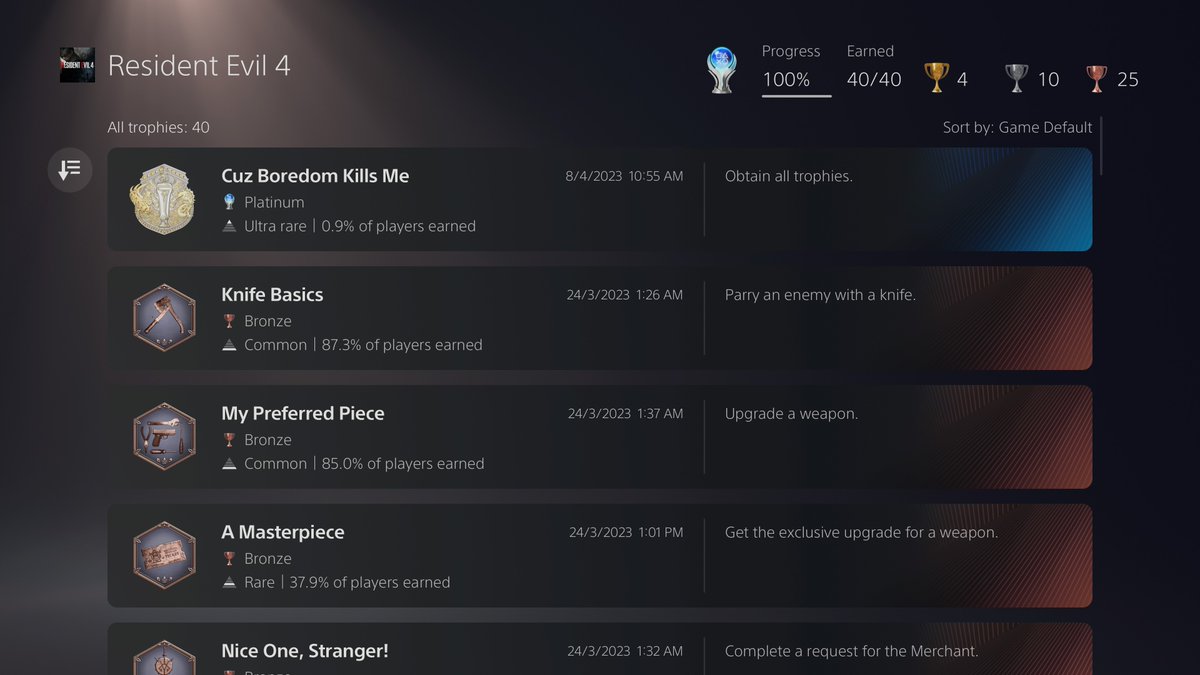 TAHBarcode's tweet photo. Platinum Trophy #321 Resident Evil 4 Remake #PS5Share #Platinum #PlatinumTrophy #PS5 https://t.co/rvgFQAxY2P