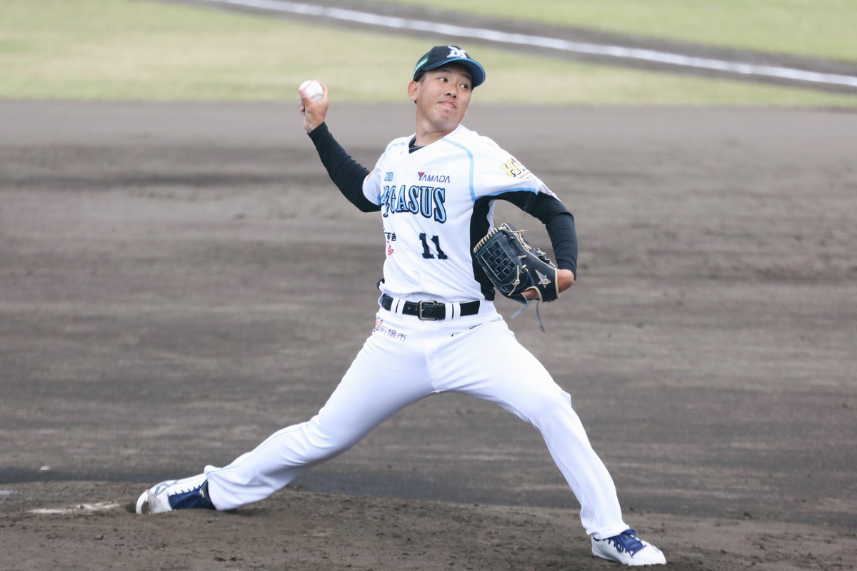 kyuichi46's tweet photo. BC群馬 榊原 元稀（石見智翠館高―大阪観光大）

ルーキーながら開幕投手を務め、６回５失点だったが、テンポよく３回まで無失点に抑えた
#BCリーグ
#群馬ダイヤモンドペガサス
#榊原元稀 https://t.co/OAkGB94vSz