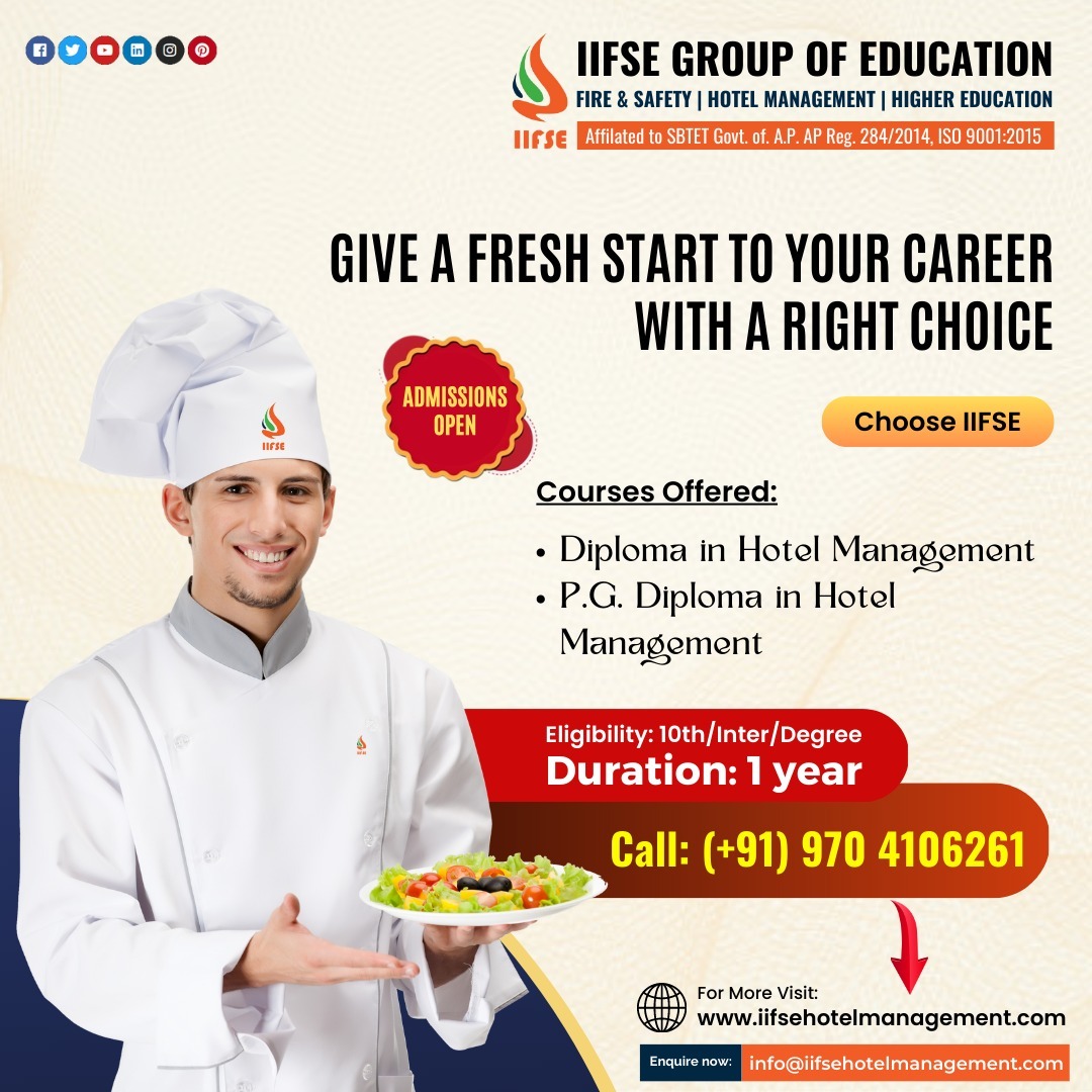 INSTITUTEOFIND2's tweet photo. GIVE A FRESH START TO YOUR CAREER WITH A RIGHT CHOICE
Courses Offered:
Diploma in Hotel Management
P.G. Diploma in Hotel Management
Eligibility: 10th/Inter/Degree Duration: 1 year
For Admissions Call us +919704106261"
#iifseindia #hotelmanagementcollageinvizag https://t.co/qwfKTyHCyK