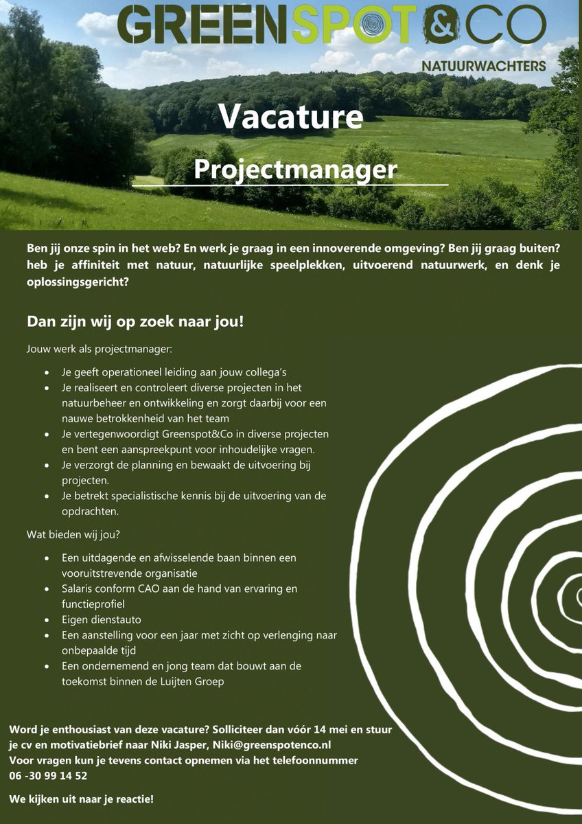 Als #natuurwachter aan de slag in #limburg. Solliciteer dan op onderstaande #vacature en ga samen met mij aan de slag! 

#natuurbeheer #natuurlijkspelen #natuurontwikkeling #zuidlimburg #boswachter #natuur #landschap