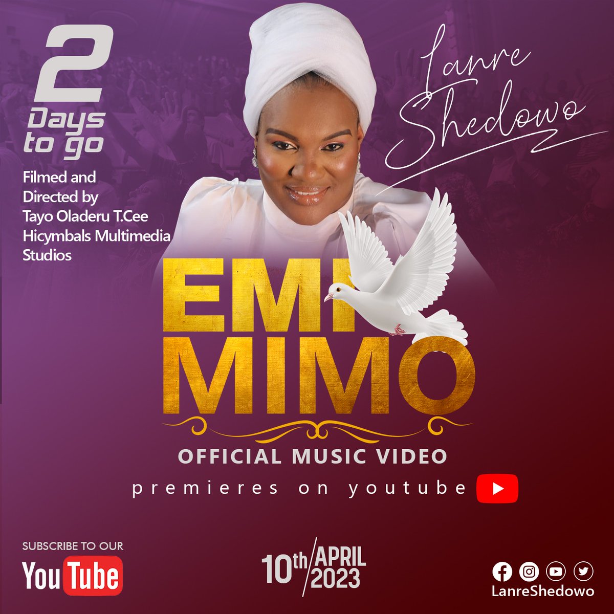 LanreShedowo's tweet photo. Happy Easter fam 😘 2 days to go Halleluyah 🙌. Emi MImo Video premieres on YouTube 10th of April Easter Monday. Pls save the date and pray along with us. God bless you and Happy Easter🥳
#ResurrectionPower #Emimimo #10thApril #eastermonday #Saviouroftheworld #HolySpirit https://t.co/krAL1XUgIi