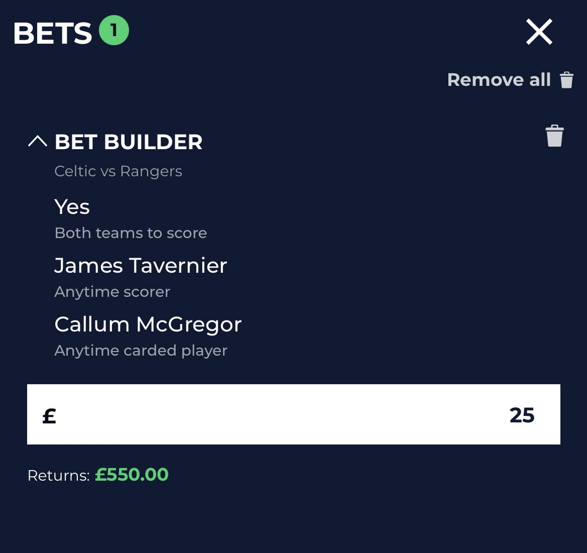 They guys <a href="/McBookie/">McBookie</a> will give one lucky person £550 in cash if this #McBetBuilder comes in today. BTTS,Tavernier to score &amp; Callum McGregor to get booked. All you have to do to be in the hat is Retweet this bet. Good luck. 🟢🔵