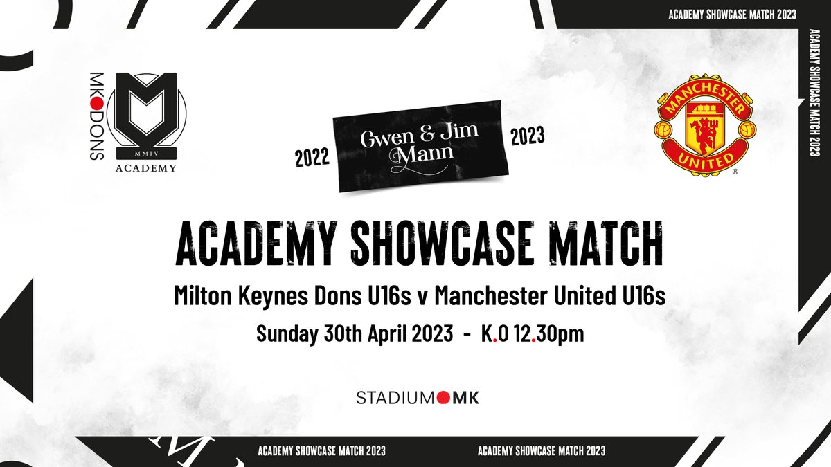 The Gwen and Jim Mann Academy Showcase Match returns to <a href="/Stadium_MK/">Stadium MK</a> later this month as #MKDons take on Manchester United ⚽️

Watch some of the brightest young stars in action for as little as £6 adults and £1 U12s 👉 bit.ly/asmmkdman