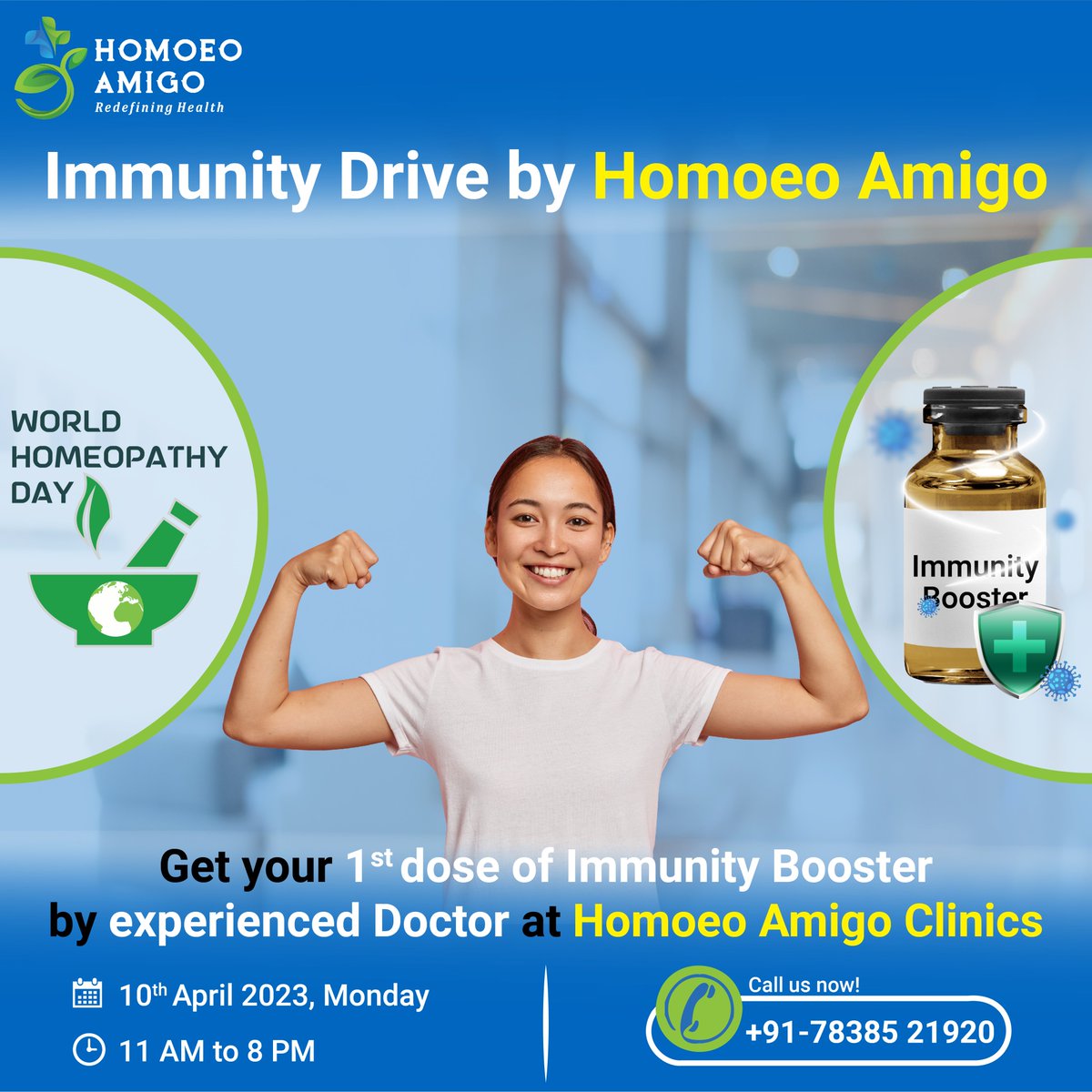 HomoeoAmigo's tweet photo. This WORLD HOMEOPATHY DAY, come and join An Immunity Drive by your Homeopathy Friend- Homoeo Amigo.

Visit your nearest @HomoeoAmigo clinic, and get your first dose of Immunity Booster Free by an experienced doctor.

#worldhomeopathyday #homeopathyday #ummunityboost https://t.co/u7w8CJCyTa