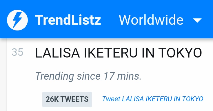 JUST IN: #BLACKPINK's #LISA is currently trending #35 worldwide under K-pop category!

LALISA IKETERU IN TOKYO 
#LISAパワフルステージin東京