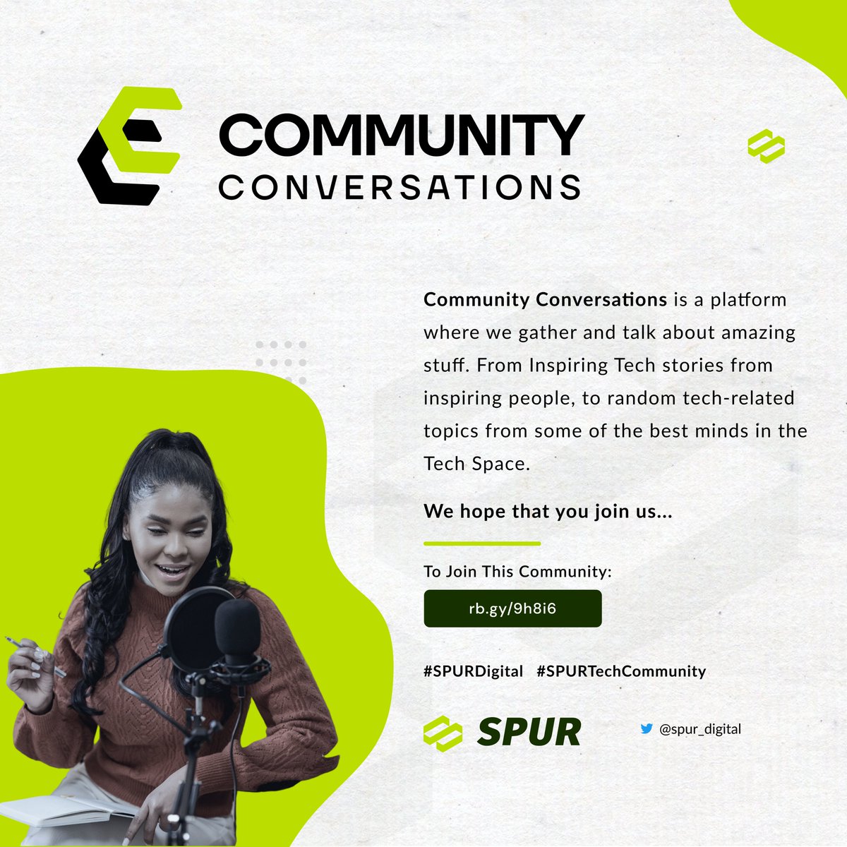 You're not ready for what we have coming on COMMUNITY CONVERSATIONS...
#CommunityConversations #TechTwitter #UIUX #UIUXDesigner #SPURDigital #SPURTechCommunity @spur_digital
Join Us:
rb.gy/9h8i6