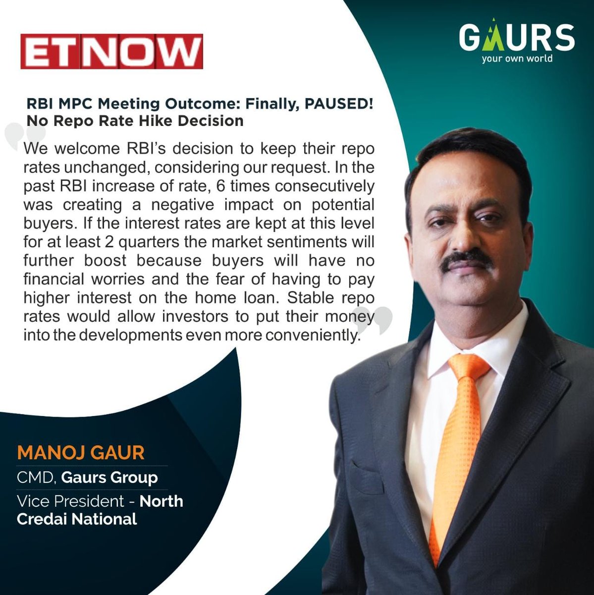 Our CMD, Mr. Manoj Gaur expresses his views, in a discussion with ET Now, for an unchanged repo rate!!

#ManojGaur #etnow
#etnownews #Gaurs #RepoRate #RBI #Gaurs #Gaursons #GaursonsIndia