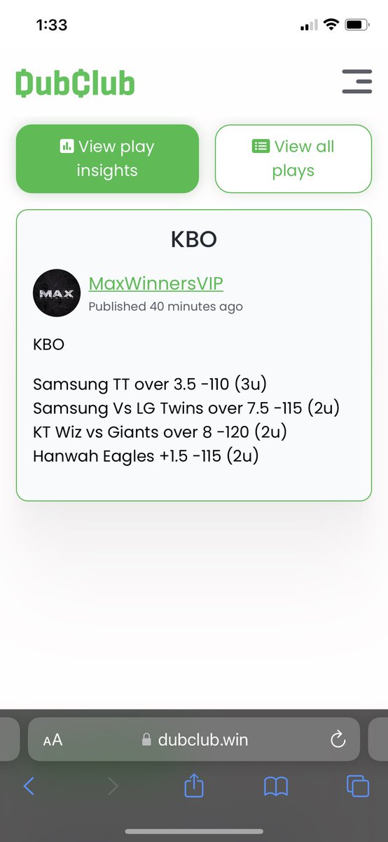 MaxWinnersFREE's tweet photo. Full VIP #KBO card for my night 🦉
🇰🇷⚾️🇰🇷⚾️🇰🇷⚾️🇰🇷⚾️🇰🇷⚾️🇰🇷⚾️
#GamblingTwitter #FreeKBO 🚨🚨🚨 https://t.co/fvE3fqskLp