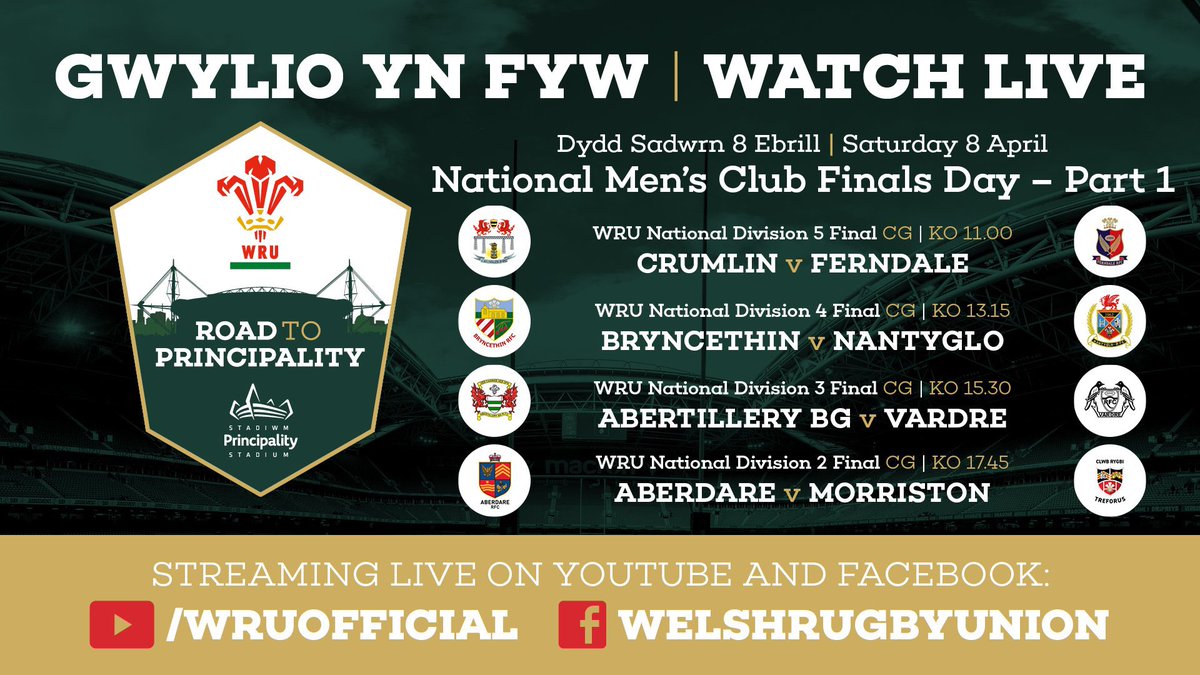 A big day for Gwent community rugby with <a href="/Abertillery_BG/">Abertillery BG RFC</a> <a href="/crumlinrfc/">Crumlin Rugby</a> &amp; <a href="/NantygloRfc/">Nantyglo RFC</a> all making it in their respective National Men’s Finals <a href="/principalitysta/">Principality Stadium</a> go strong 💪 all. #Proud #MenOfGwent #KingdomOfGwent <a href="/AshSweet6/">Ashley Sweet</a> <a href="/AshSweet6/">Ashley Sweet</a> @NigelRWay <a href="/WRU_Community/">WRU Community - Wrth galon y genedl</a>