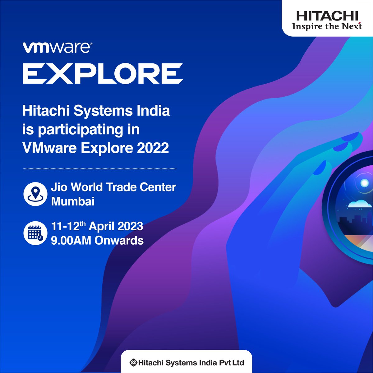 HitachiSysIndia's tweet photo. Hitachi Systems India will be participating at the largest tech expo in India, VMware Explore 2022 India. We are exhilarated to be a part of the event as silver sponsors.

#VMwareExplore #IAmHitachi #InspireTheNext https://t.co/LXJnCi9jyE
