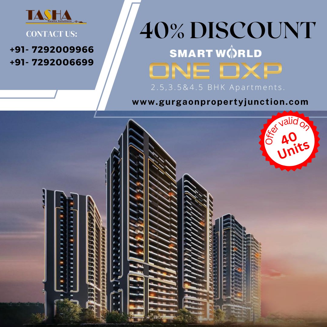 TashaRealty's tweet photo. Bumper Offer!
Get 40% Discount Instantly.
SmartWorld One DXP
Sector 113, Dwarka Expressway, Gurgaon
.
Contact us
+91- 7292009966
+91- 7292006699
.
#smartworld #smartworldonedxp #m3m #property #discount #offer #deal #gurgaon #propertyingurgaon #smartcity #dwarkaexpressway https://t.co/Y44TeQmvf6