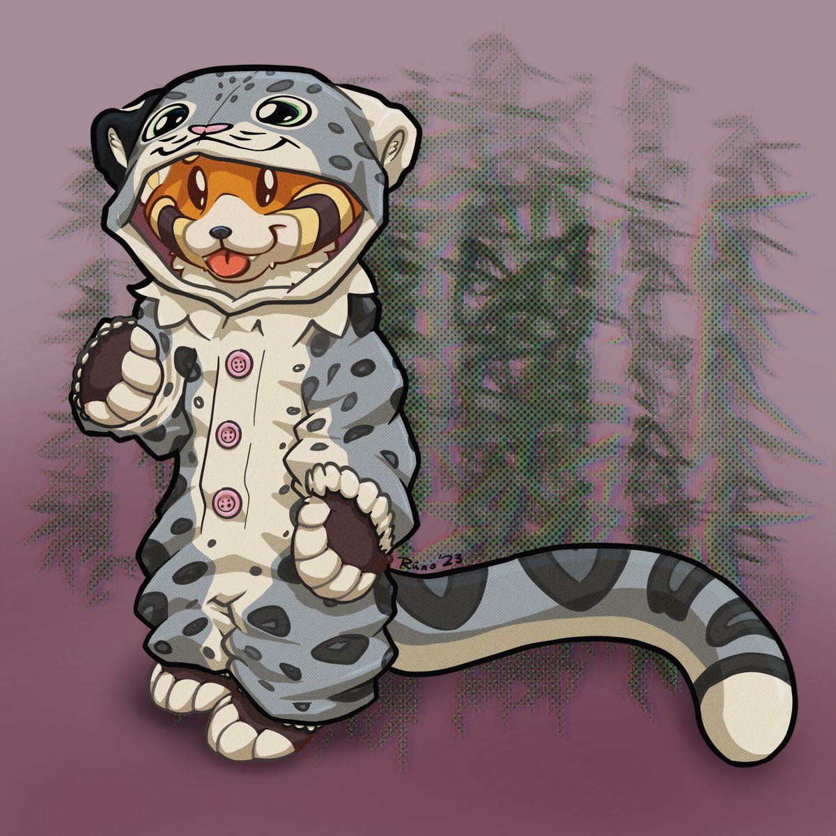Finished some art again yesterday, this time for a certain rad panda by the name of <a href="/Steelical/">Steel</a>. Uhhh, wait, I mean for a certain rad *snow leopard* by the name of Steelical, of course! Auwr! 😋

(Background just to have *something* there)

#Wah #Snep #Kigu