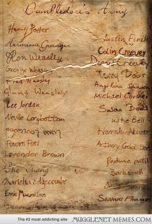 PotterWorldUK's tweet photo. Dumbledore's Army list https://t.co/zb5F7WHM6j