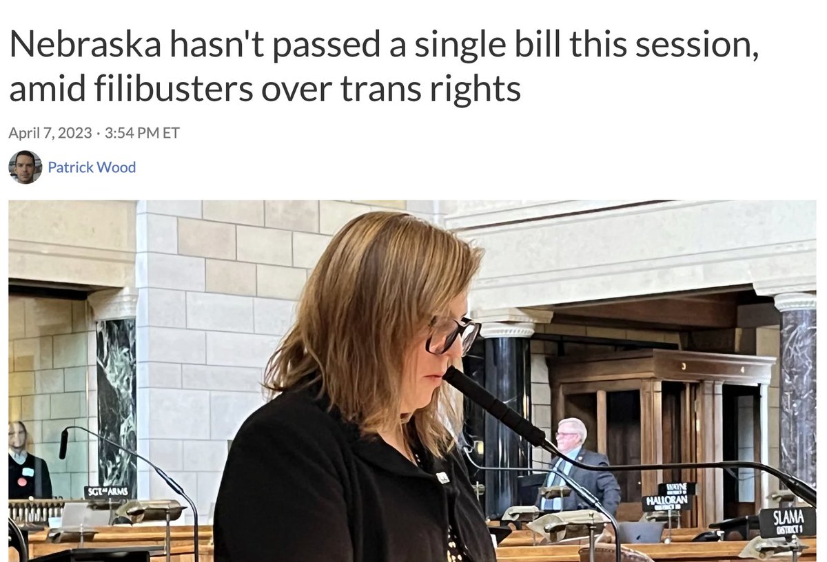 ErinInTheMorn's tweet photo. They're still going... no seriously...  They're STILL filibustering iNebraska for trans rights!

Senators Cavanaugh, Hunt, Fredrickson, and others are continuing to filibuster the Nebraska legislature to stop a trans healthcare ban.  It's gone for months.  

Not a single bill! https://t.co/lPjUbxj8Fj