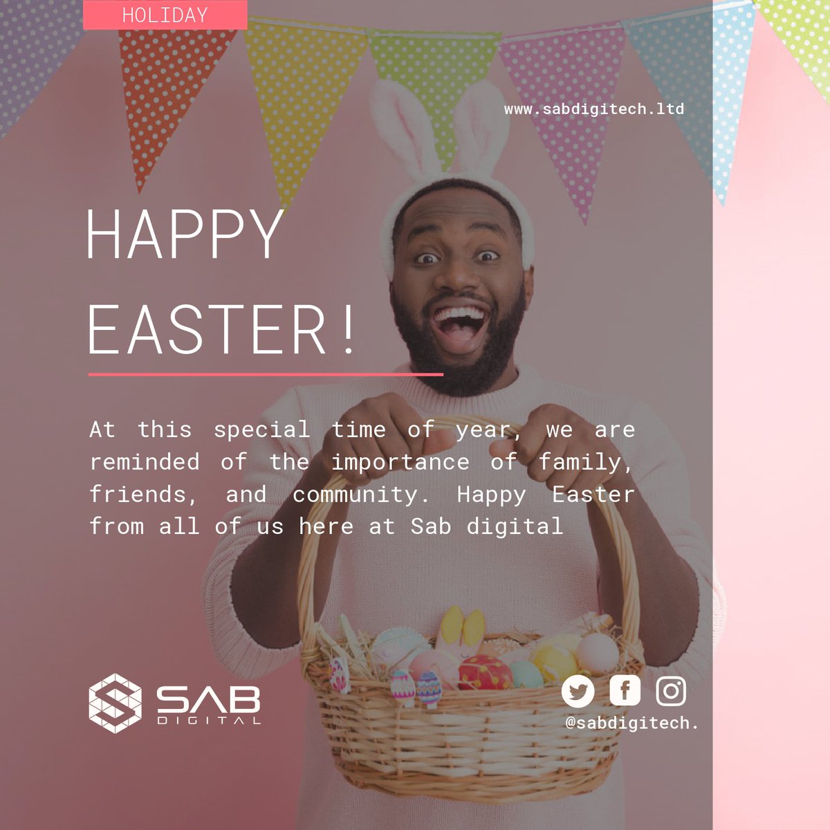 sabdigitech's tweet image. May the beauty and joy of Easter fill your life with renewed hope, love, and peace. Best wishes from our team to yours.

Happy Holidays!!! 

#sabdigitech #easterholidays