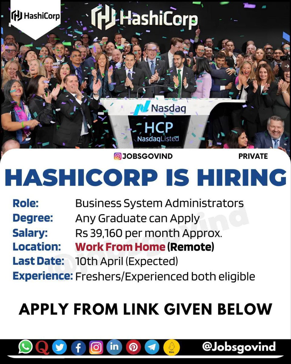 inddefencealert's tweet image. 🔴HashiCorp is Hiring (Work From Home) 
👉Apply Link =&amp;gt; jobscrack.com/2023/02/hashic…
👉Telegram Link =&amp;gt; telegram.dog/jobsgovind

#hashicorp #WorkFromHome