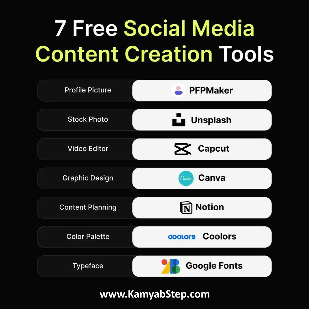 KamyabStep's tweet image. 7 Free Content Creation Tools
#KamyabStep #SocialMedia #ContentCreationTools