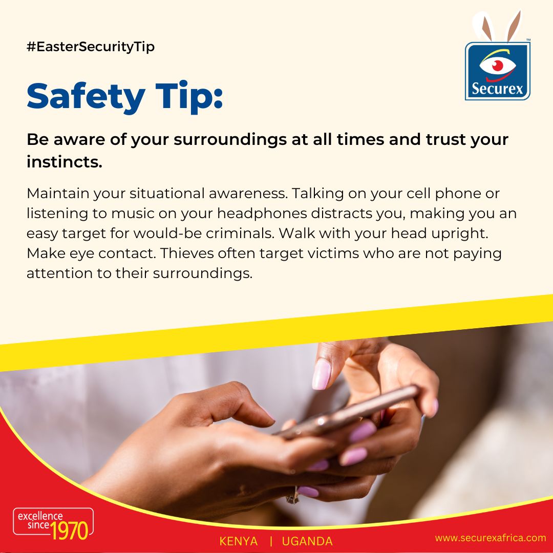 SecurexEA's tweet photo. #EasterSecurityTip:
Whether you're out and about or relaxing at home, always be mindful of your surroundings and any potential threats. 👂 Remember, it probably isn't right if something doesn't feel right.
#SafetyFirst #SecureWithSecurex #PeaceofMind #Easter2023 https://t.co/472EEmKKva