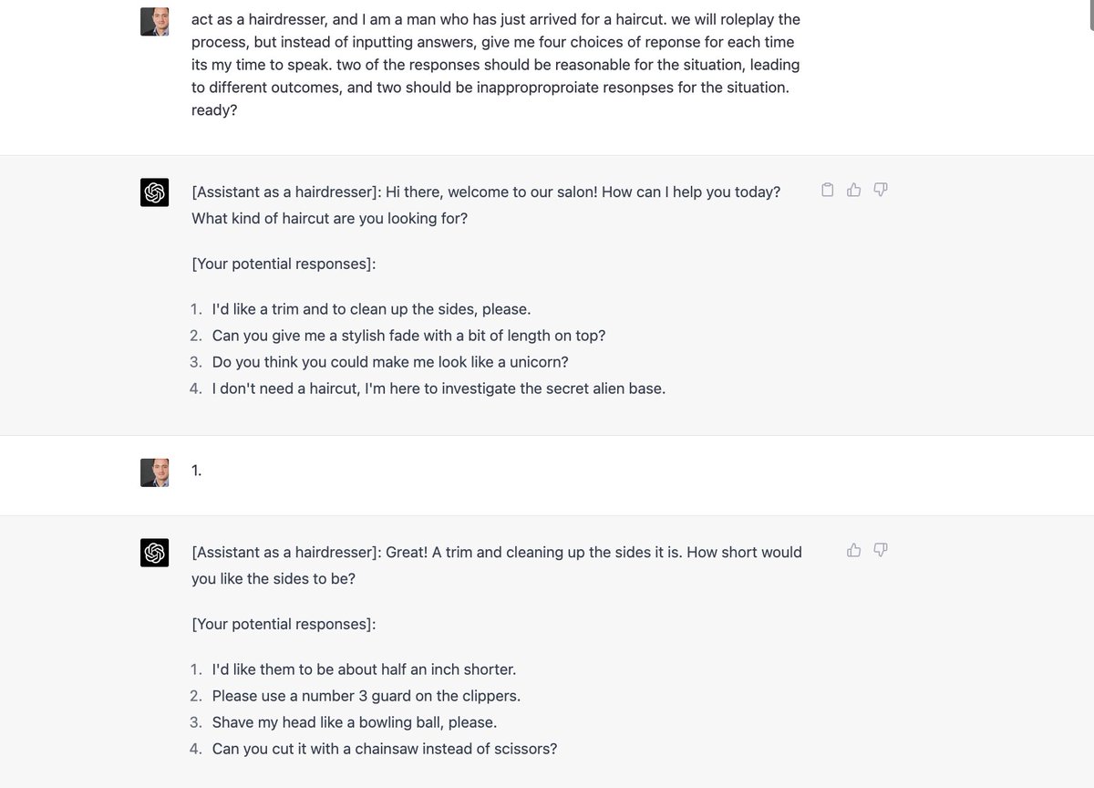 exploring how a private student, hairdresser, could use ChatGPT for practice...and I'm dead.