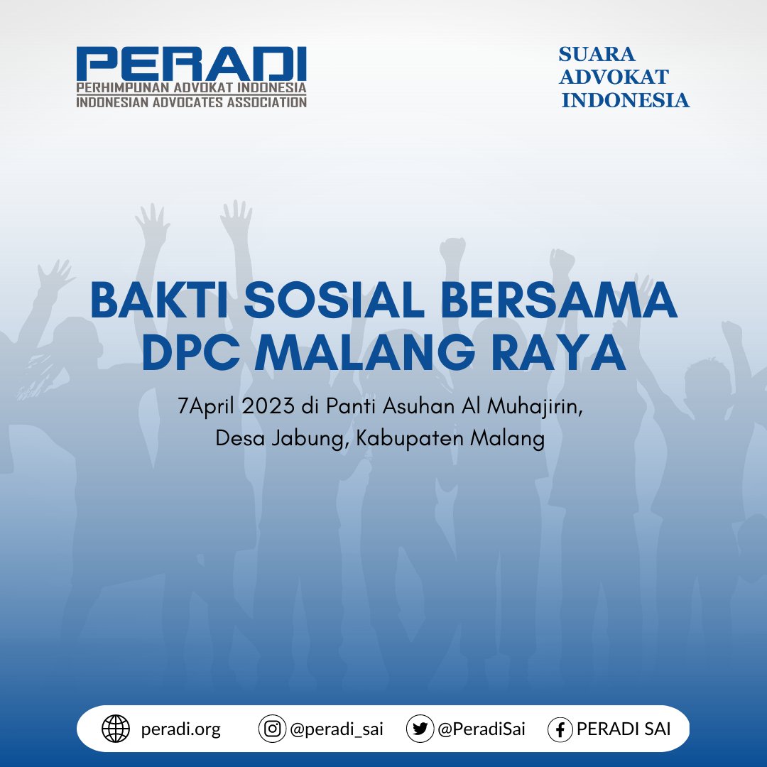 PeradiSai's tweet photo. Pada hari Jumat, 7 April 2023, DPC Peradi Malang Raya telah mengadakan kegiatan Bakti Sosial di Panti Asuhan Al Muhajirin, Desa Jabung, Kabupaten Malang sekaligus Buka Bersama dengan anak-anak panti asuhan.

#BaktiSosial
#PeradiSuaraAdvokatIndonesia
#PERADISAI https://t.co/jkgLRh2ksJ